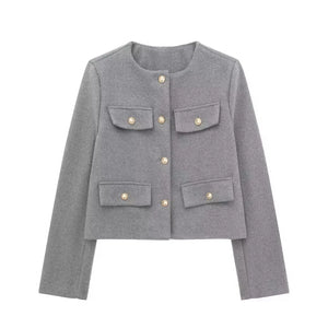 Spring Autunm Women Jacket Elegant Solid Coat Long Sleeve O Neck With Metal Buttons Female Fashion Casual Office Lady Outerwear