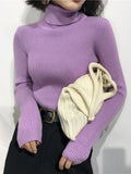 Women's High-Neck Knitted Turtleneck Slim-Fit Long-Sleeve Anti-pilling Casual Elegant Plain Sweater