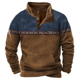 Men’s Graphic Patchwork Hoodie – Vintage Zipper Stand Collar Top