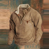 Men’s Graphic Patchwork Hoodie – Vintage Zipper Stand Collar Top