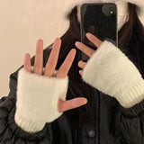 Women's Fingerless Winter Gloves Warm Fleece Knit Mittens