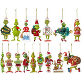17Pcs 2D Acrylic Christmas Tree Ornaments Green Monster Pendants