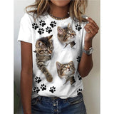 Cat Print T-Shirt Fashion Female Tees Tops Summer Clothing