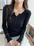 Women’s V-Neck Button Sweater Long Sleeve Slim Knit Pullover