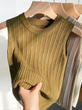 AOSSVIAO 2026 Korea Knitted Vests Women Top O-neck Solid Tank Blusas
