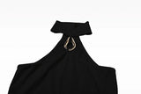 Metal Buckle Decoration Tank Tops Women's Off-Shoulder Outfit