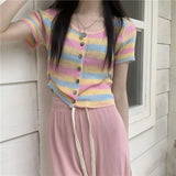 Ice Silk Short Sleeve Open Cardigan Women's Top Rainbow