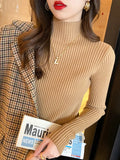 Knitted Tops Women Turtleneck Sweater Long Sleeve Casual Slim Pullover