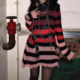 Women’s Goth Striped Sweater Y2K Grunge Emo Pullover Top