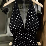 Summer Polka Dots Halter Tops for Women Sexy Slim Crop Top