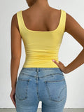 Women's Casual Square Neck Sleeveless Cami Crop Top Solid