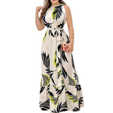 Hanging Neck Lace-up Printed Ruffle Dress Casual Sleeveless