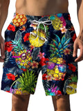 Men's Pineapple Print Beach Shorts Tropical Rainbow Zigzag
