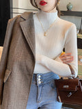 Knitted Tops Women Turtleneck Sweater Long Sleeve Casual Slim Pullover