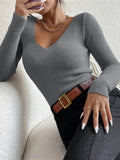 Women's V-Neck Knitted Turtleneck Slim-Fit Long-Sleeve Anti-Pilling Casual Elegant Plain Sweater