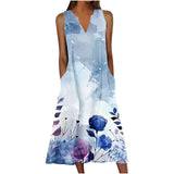Women's Casual Summer Dress: V-neck Sleeveless Design Pocket