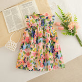 Girls Summer Cotton Floral Sleeveless Beach Dress for Kids