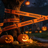 Orange Halloween Caution Tape  Black Skull Haunted House Warning Decor