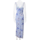 Women's Floral Print Maxi Dress Backless Summer Beachwear