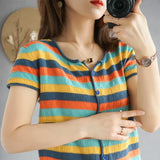 Fashionable Knitted Loose Thin Short-Sleeve Women's Top