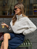 Women's Polka Dot Turtleneck Zipper Jacket with Pockets