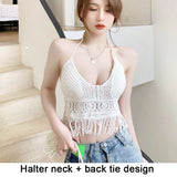 Bohemian Style Top Chest Cushion Neck Hanging Design's Tank Tops Bare Back Sexy  Beach Little Suspender Women's T-shirt