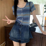 Ice Silk Short Sleeve Open Cardigan Women's Top Rainbow