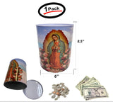Maria Guadalupe Large Tin Coin Bank 8.5inch Easy Open Lid