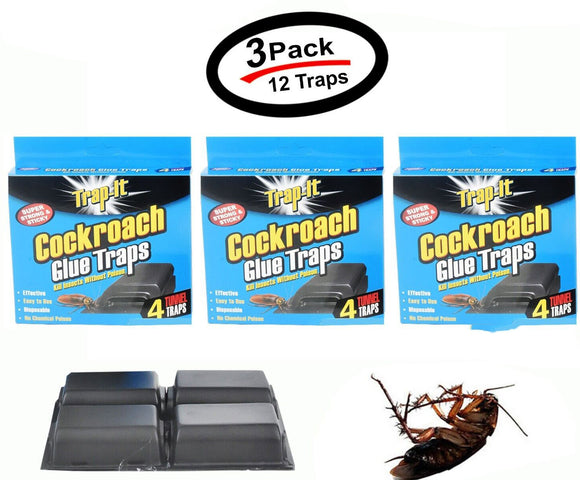 12 Traps (3 Pack) Roach Glue Traps Board Pest Insect Rodent Bugs Killer Control