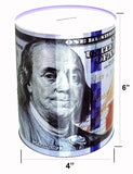 Tin Money Saving Piggy Bank 6" Ben Franklin $100 Bill Money Coin Saver (2 Pack)