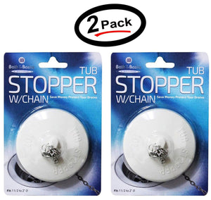 Bath Tub Drain Stopper with Chain Rubber Material, White Color (2 Pack)
