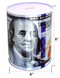 Ben Franklin $100 Bill Money Coin Saver Tin Money Savings Piggy Bank 6" (1 Pack)