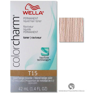 2 Wella Color Charm Permament Liquid Hair Color Toner 42mL Pale Beige Blonde T15