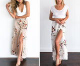 Summer large size women's chiffon printing split loose wide leg pants