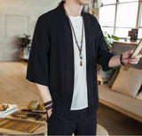 Summer men's Chinese style cotton and linen solid trend shirt