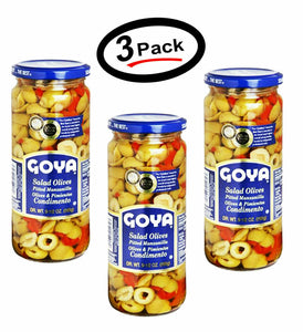 3 Pack Goya Salad Olives Pitted Manzanilla,Olives & Pimientos Condimento 9.5oz