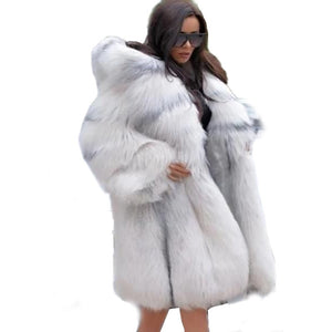 Women's hooded long fashionable fur coat