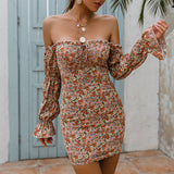 Women's Summer One Word Collar Floral Dress