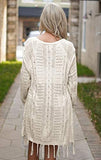 Womens Knit Cardigans Open Front Hollow Out Crochet Tassel Long Sleeve Sweater Coat