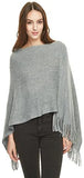 Women's Soft Knit Poncho Sweater Elegant Fringe Cape Shawl in Multi-Way Neck Style