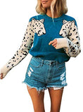 Casual Leopard Printed Patchwork Long Sleeves Knitted Pullover Cropped Sweater