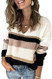 Womens V Neck Cotton Knit Pullover Sweater Solid Lightweight Oversized Long Sleeve