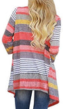 Women's Striped Printed Open Front Draped Kimono Loose Cardigan Red X-Large