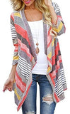 Women's Striped Printed Open Front Draped Kimono Loose Cardigan Red X-Large