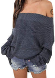 Exlura Women's Off Shoulder Batwing Sleeve Loose Oversized Pullover Sweater Knit Jumper