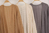 Womens Knit Cardigans Open Front Hollow Out Crochet Tassel Long Sleeve Sweater Coat