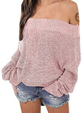 Exlura Women's Off Shoulder Batwing Sleeve Loose Oversized Pullover Sweater Knit Jumper