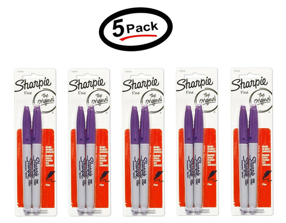 5 Sharpie Permanent Marker Original, Fine Point, Purple (5 Pack)