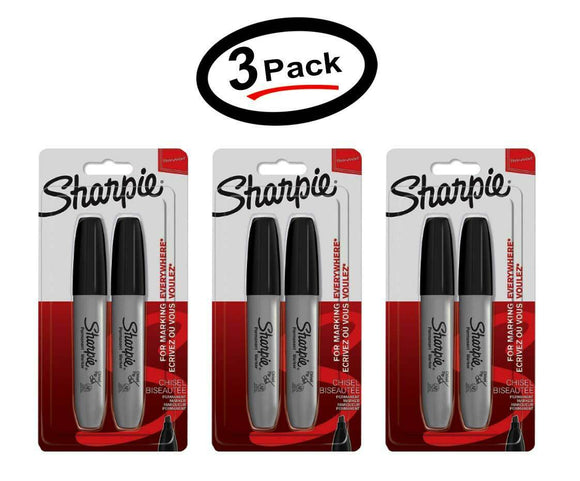 3 Sharpie Permanent Marker, Chisel Tip, Black Ink Sign Marker (3 Pack)