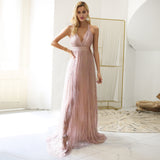 Ladies Fashion Pink Sling Long Dress